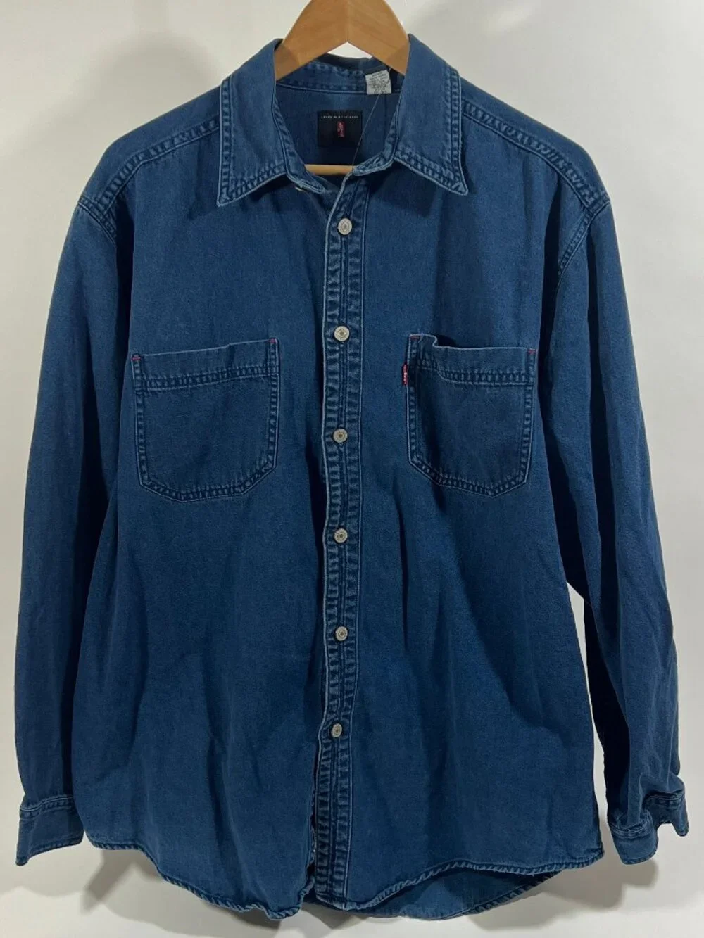 VTG 90s Levis Red Tab Blue Denim Shirt Button Down Long Sleeve Men’s LARGE Y2K